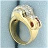 Image 3 : Antique Old European Diamond and Ruby Cross Design Ring in 14k Yellow Gold