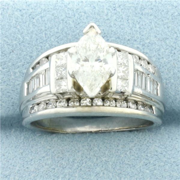 Marquise Diamond Engagement Ring in 14k White Gold