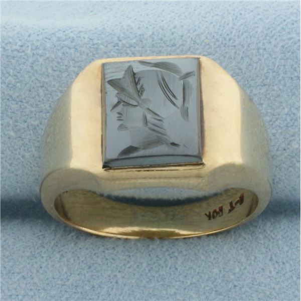 Hematite Roman Spartan Mens Ring in 10k Yellow Gold
