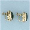 Image 2 : Vintage Jade Screw Back Non Pierced Ears Filigree Earrings in 14k Yellow Gold