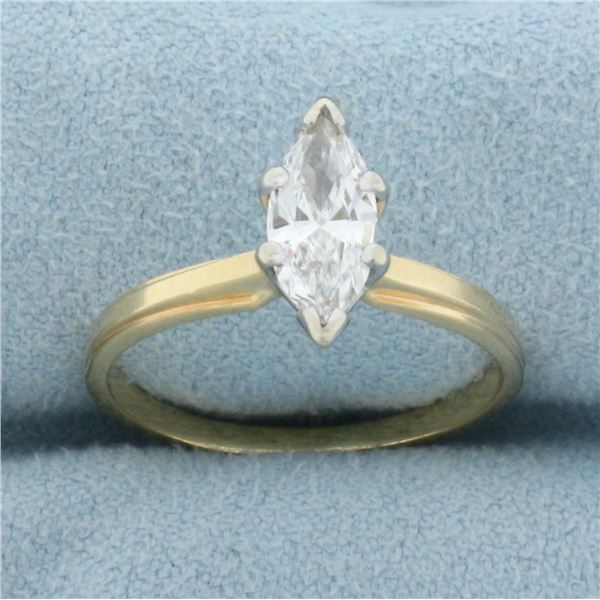 Marquise Diamond Solitaire Engagement Ring in 14k Yellow Gold
