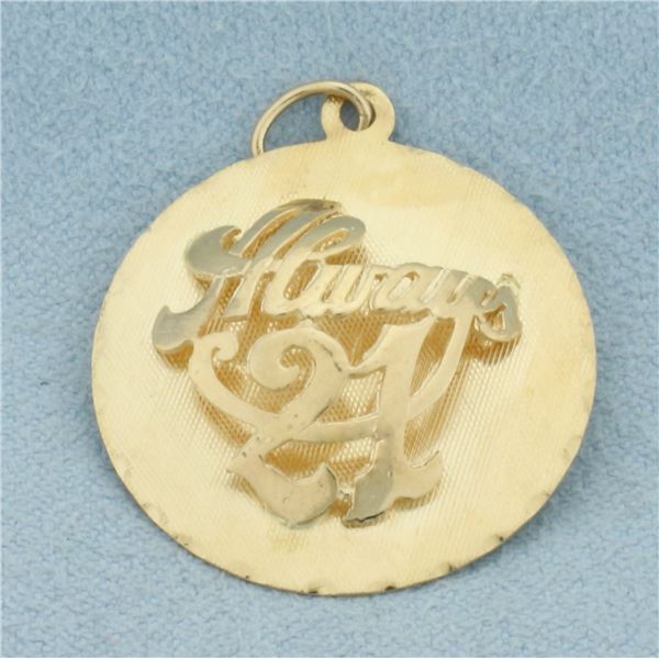 Always 21 Charm or Pendant in 14k Yellow Gold