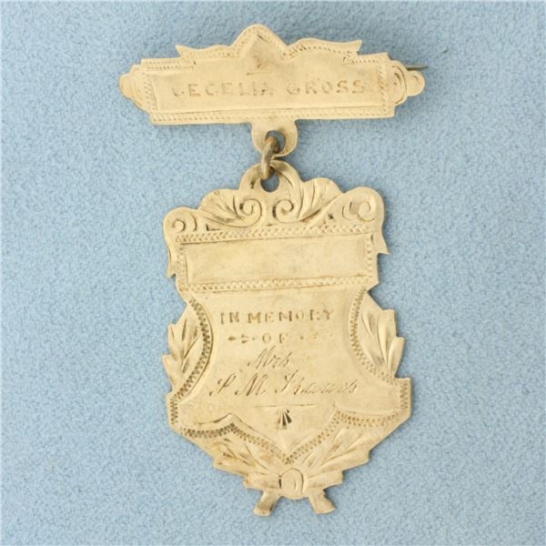 Antique Lambert Brothers Mourning Pin Brooch in 10k Yellow Gold