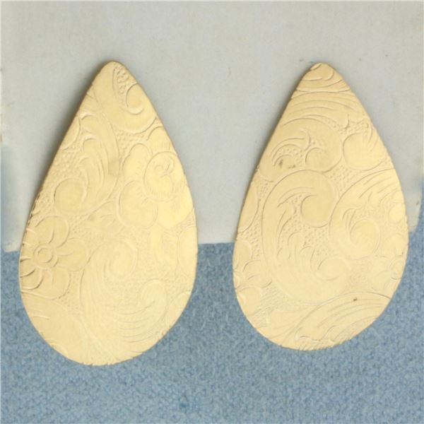 Etched Large Pear Shaped Earrings in 14k Yellow Gold