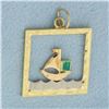 Image 1 : Emerald Sailing Boat Pendant in 14k Yellow Gold