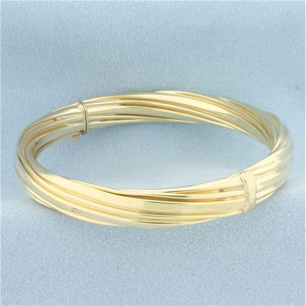 Hinged Twisting Design Bangle Bracelet in 14k Yellow Gold