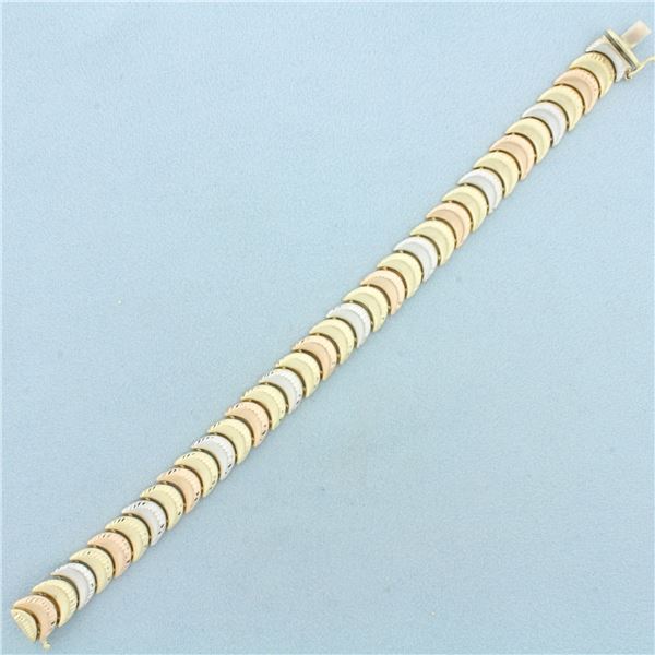 Designer Crescent Link Bracelet in 10k Yellow, White, and Rose Gold