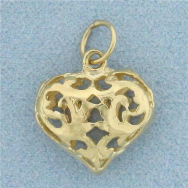 Filigree Heart Charm in 14k Yellow Gold