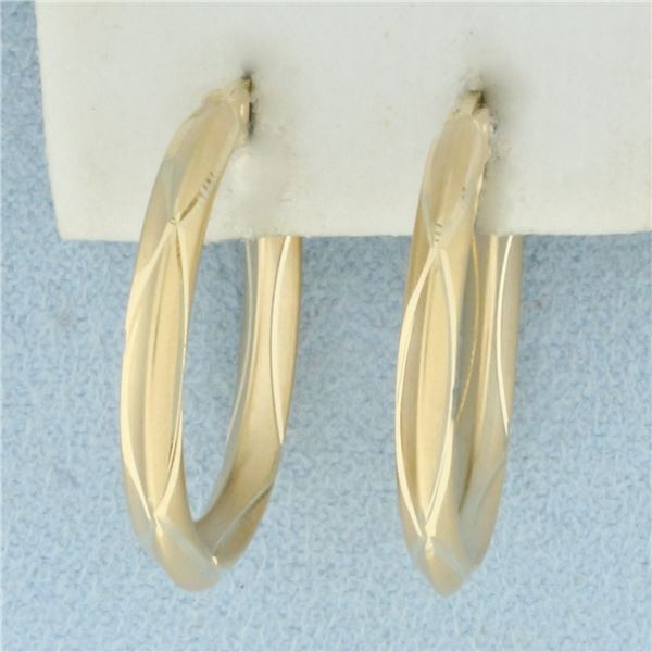 Diamond Cut Matte Finish Hoop Earrings in 14k Yellow Gold