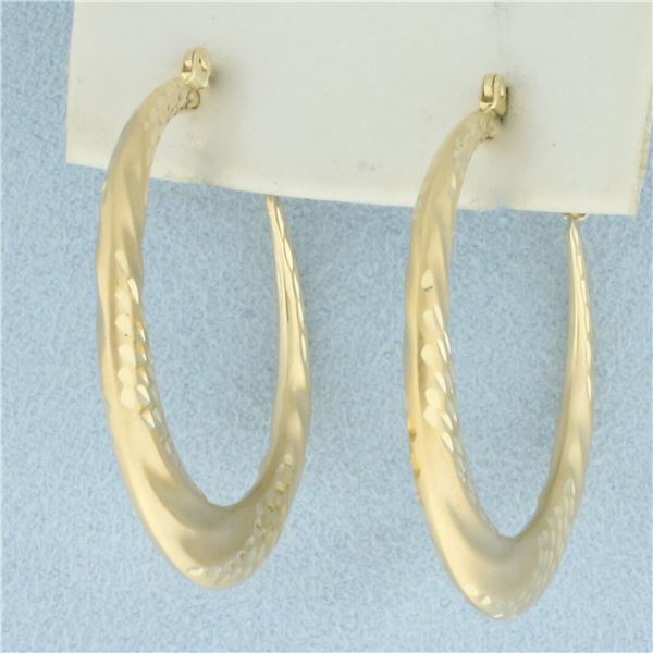 Satin and High Polish Hoop Earrings in 14k Yellow Gold