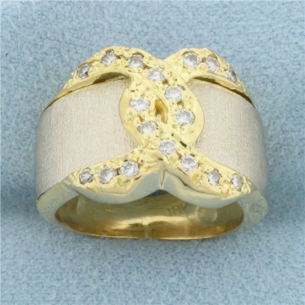 Diamond Pave Buckle Ring in 18k Yellow and White Gold