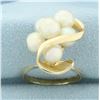 Image 1 : Designer Akoya Pearl Cocktail Ring in 14k Yellow Gold