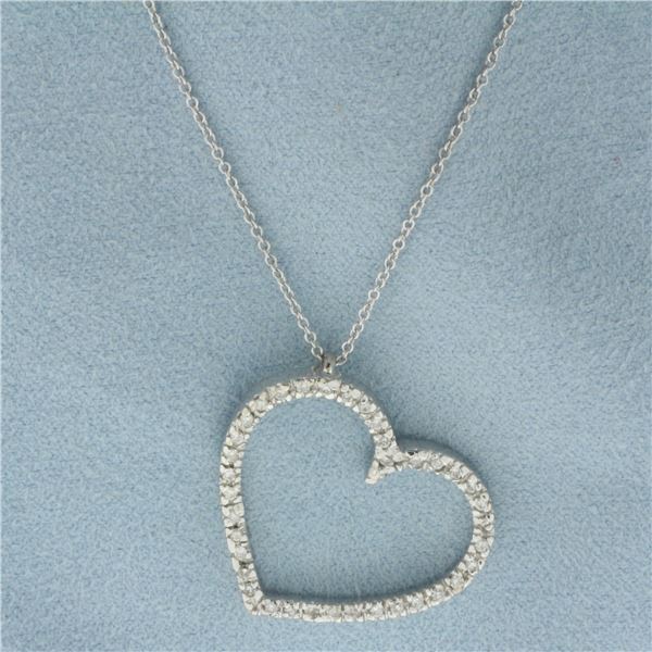 Diamond Heart Necklace in 18k White Gold Heart and 14k White Gold Chain