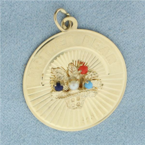 Mother Dear Gemstone Flower Basket Charm in 14k Yellow Gold