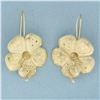 Image 1 : Diamond Cut Hibiscus Flower Drop Earrings in 14k Yellow Gold