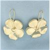 Image 2 : Diamond Cut Hibiscus Flower Drop Earrings in 14k Yellow Gold