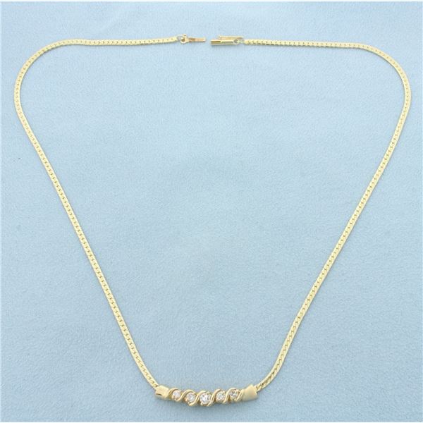 Diamond Herringbone Link Necklace in 14k Yellow Gold