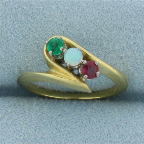 Emerald, Opal, and Ruby Ring in 18k Yellow Gold