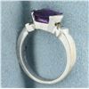 Image 3 : Checkerboard Amethyst and Diamond Ring in 14k White Gold