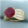 Image 2 : Ruby and Diamond Ring in 14k Yellow Gold