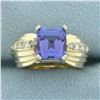 Image 1 : Designer Tanzanite and Diamond Ring in 14k Yellow Gold