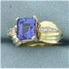Image 2 : Designer Tanzanite and Diamond Ring in 14k Yellow Gold