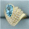 Image 2 : Swiss Blue Topaz and Diamond Statement Ring in 14k Yellow Gold