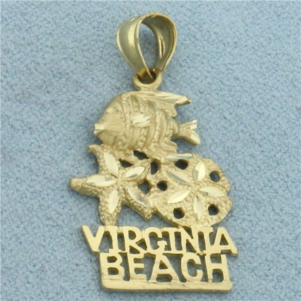 Diamond Cut Virginia Beach Sealife Pendant in 14k Yellow Gold