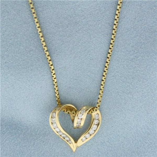 Italian Diamond Heart Necklace in 14k Yellow Gold