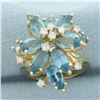 Image 1 : Blue Topaz and Diamond Statement Ring in 14k Yellow Gold