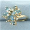 Image 2 : Blue Topaz and Diamond Statement Ring in 14k Yellow Gold