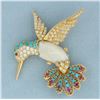 Image 1 : Hummingbird Broach Pin with Diamond, Ruby, Turquoise, and Pearl in 18k Yellow Gold