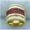 Image 1 : Invisible Set Ruby and Diamond Ring in 18k Yellow Gold