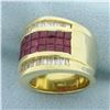 Image 2 : Invisible Set Ruby and Diamond Ring in 18k Yellow Gold