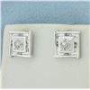 Image 1 : Diamond Square Button Earrings in 10k White Gold