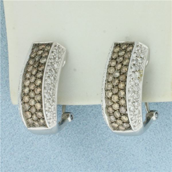 Chocolate and White Pave Diamond Earrings in 14k White Gold