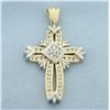 Image 1 : Unique Large Diamond Cross Pendant in 14k Yellow and White Gold