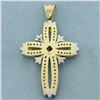Image 2 : Unique Large Diamond Cross Pendant in 14k Yellow and White Gold