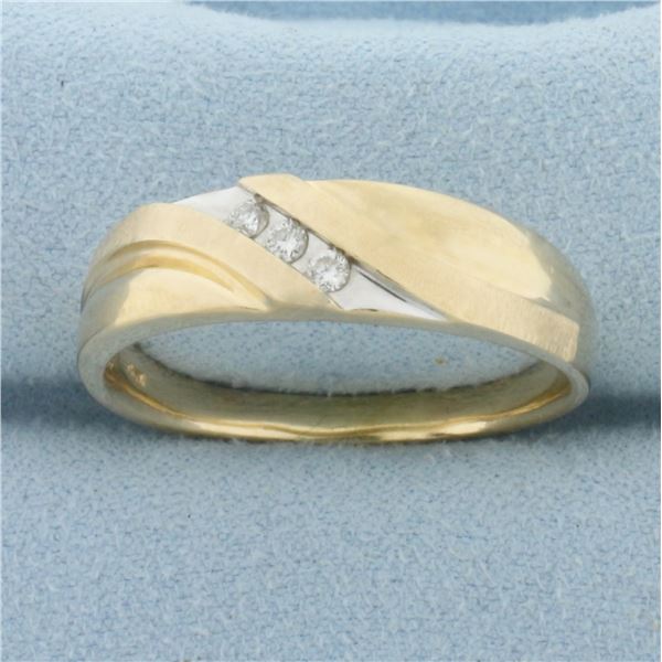 Mens Three Stone Diagonal Diamond Wedding Band Ring in 10k Yellow Gold