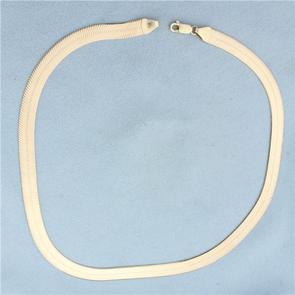 Italian 16 Inch Choker Herringbone Liquid Gold Chain Necklace in 10k Yellow Gold