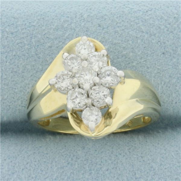 Diamond Flower Cocktail Ring in 14k Yellow Gold