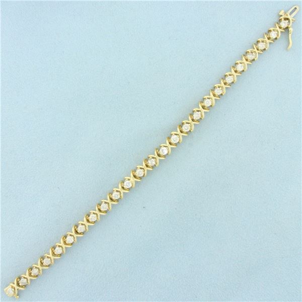Designer X and O Diamond Tennis Bracelet in 14k Yellow Gold