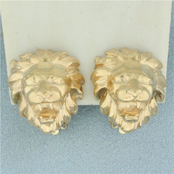 Lion Omega Back Earrings in 14k Yellow Gold