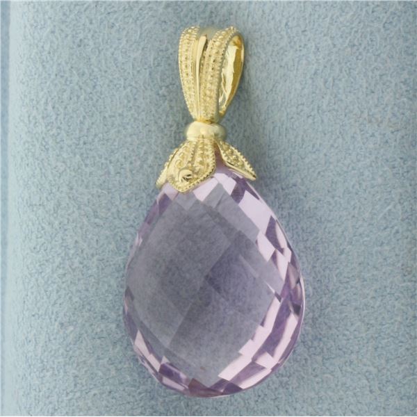 Checkerboard Cut Teardrop Amethyst Swivel Pendant in 14k Yellow Gold