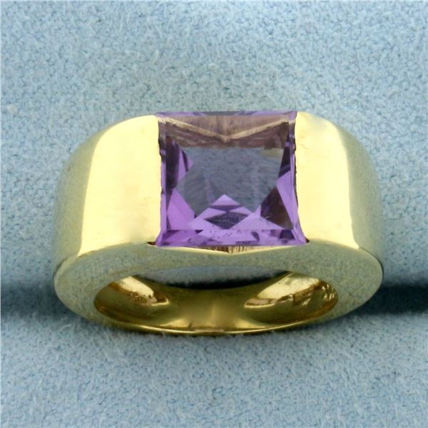 Italian Designer Modern Amethyst Ring in 18k Yellow Gold