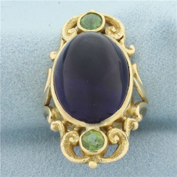 Vintage Amethyst and Peridot Statement Ring in 14k Yellow Gold