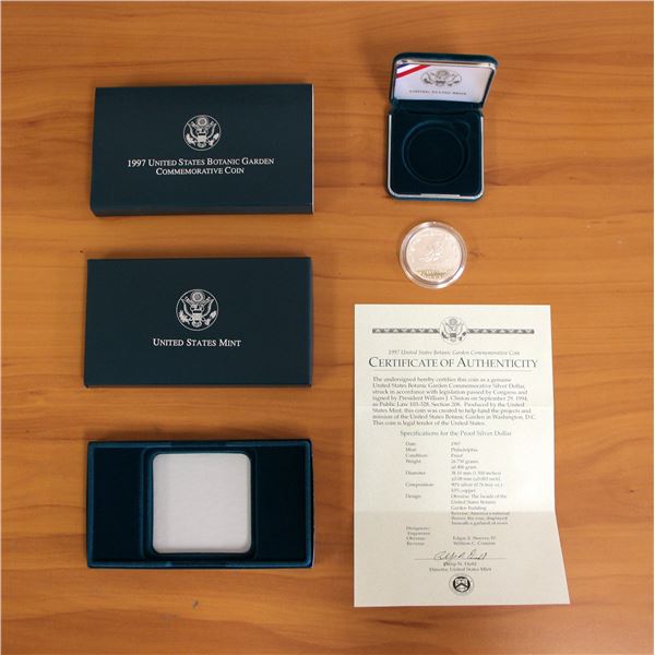 US Mint 1997 Silver Botanic Garden Silver Dollar Proof Coin OGP
