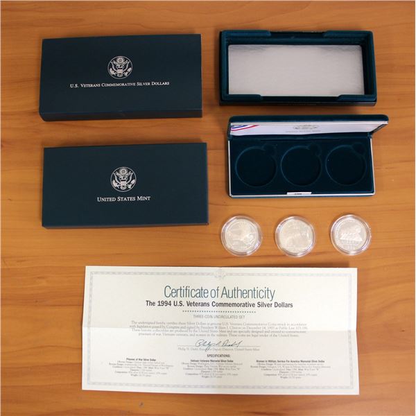 US Mint 1994 Veterans Commemorative Silver Dollar Proof Coin Set OGP