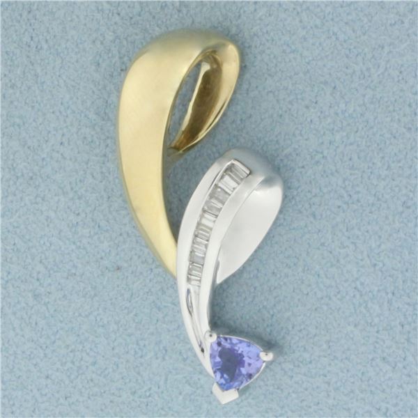 Tanzanite and Diamond Pendant in 10k Yellow and White Gold