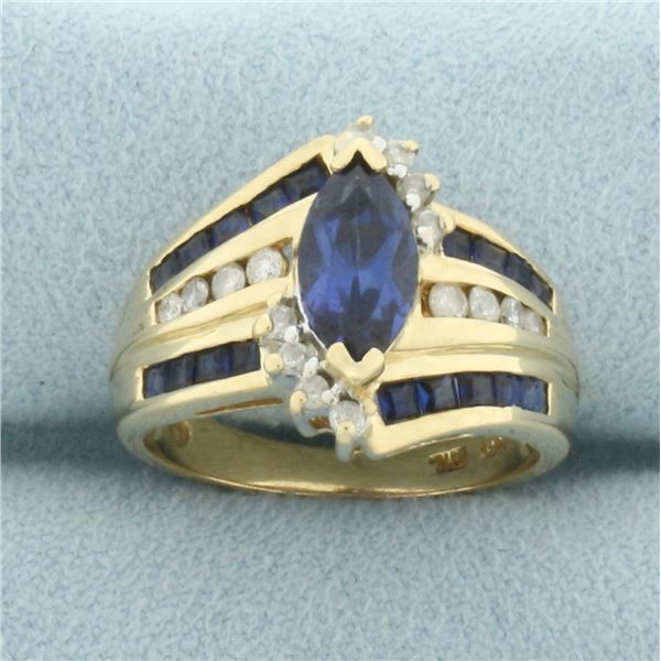 Vintage Sapphire and Diamond Ring in 14k Yellow Gold